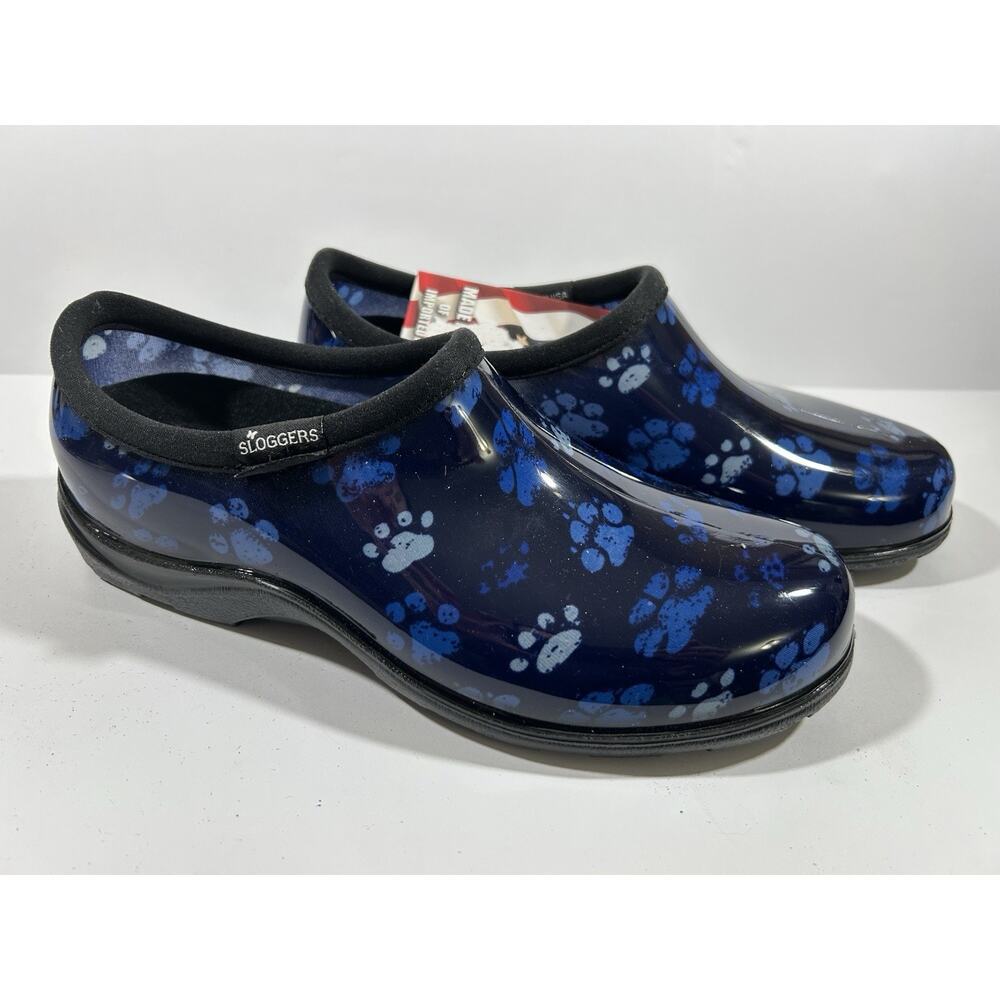 SLOGGERS Original Rain And Garden Waterproof Shoes Grungy Paw Blue Size US 8 NWT